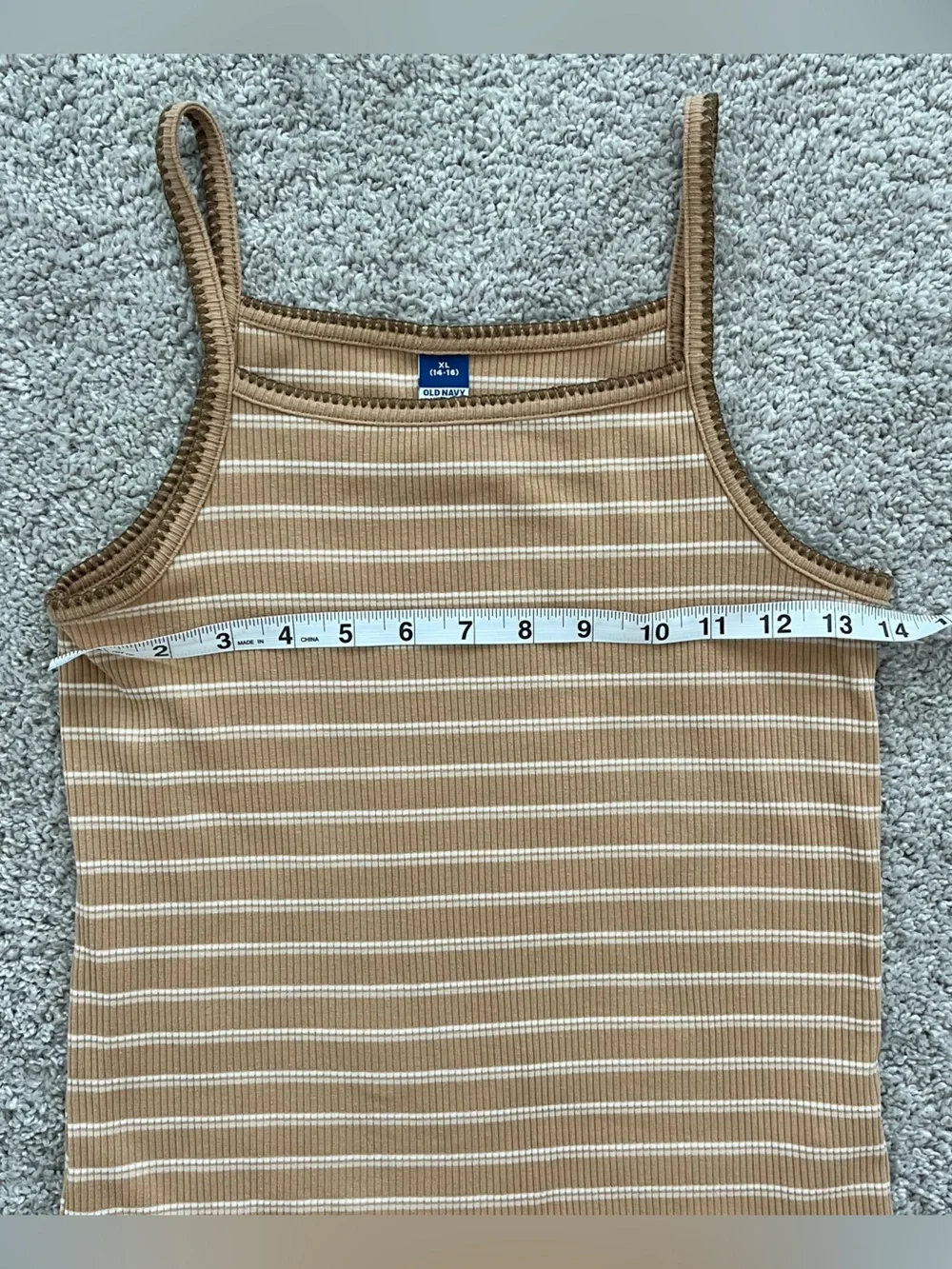 Old Navy Camel and White Ribbed Stripe Tank Girls 14/16